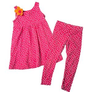 Crazy 8 Polka Dot Dress and Leggings Set Girls XS 4 Pink White Flower Casual